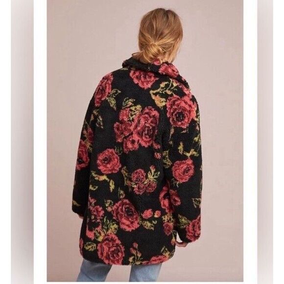 Anthropologie Black and Red Floral Teddy Jacket - Picture 15 of 16